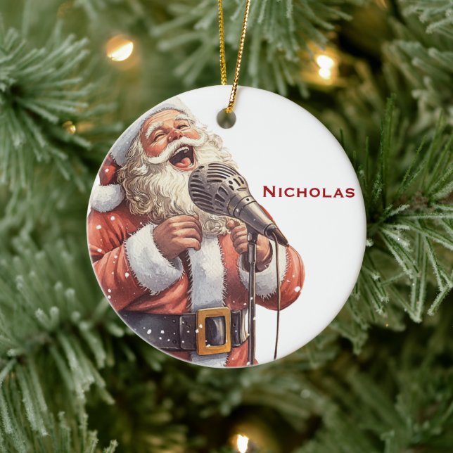 Personalized Santa Singing  Ceramic Ornament (Tree)