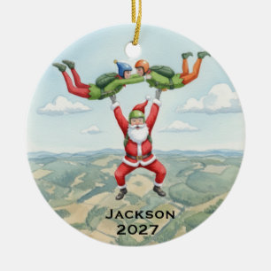 Personalized Santa Skydiving Ceramic Ornament