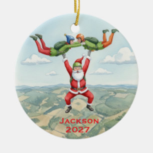 Personalized Santa Skydiving Ceramic Ornament