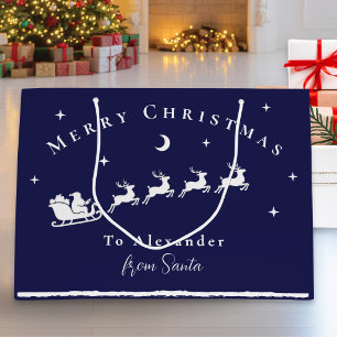 Personalized Santa Sleigh Reindeer Midnight Blue Large Gift Bag