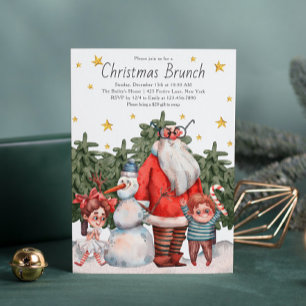 Personalized Santa Snowman Kids Christmas Brunch Invitation
