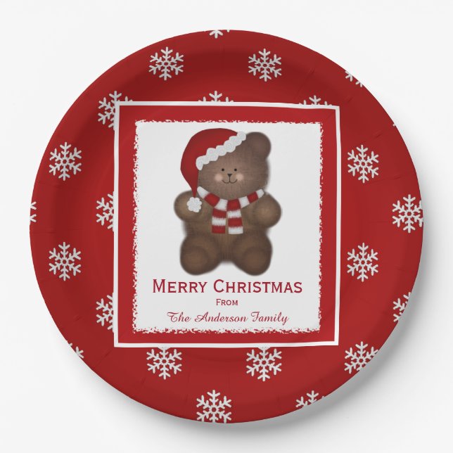 Personalized Santa Teddy Bear Paper Plates (Front)