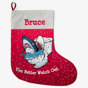 Personalized Santa Toilet Shark Large Christmas Stocking