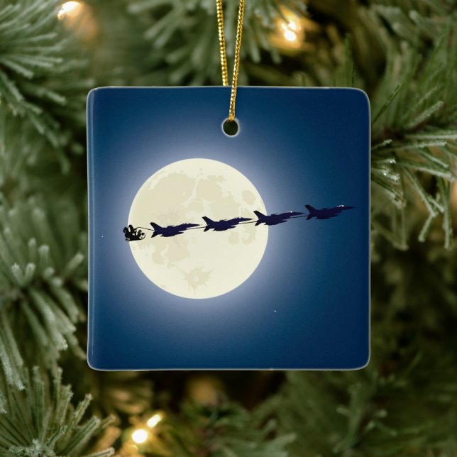 Personalized Santa w/ F-16 Jets Military Christmas Ceramic Ornament (Tree)