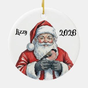 Personalized Santa with Bluejay Ceramic Ornament