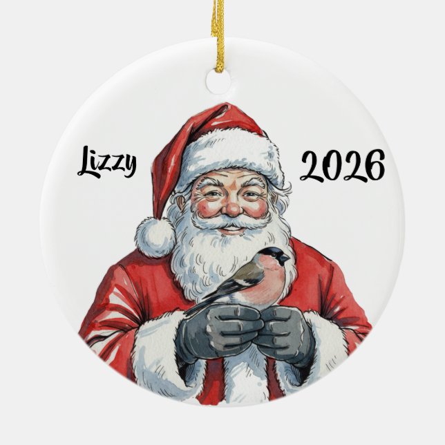 Personalized Santa with Bluejay Ceramic Ornament (Back)