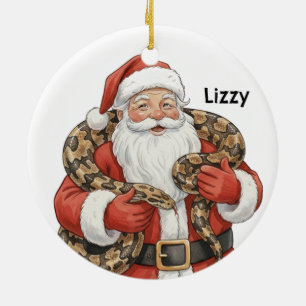 Personalized Santa with Burmese python snake Ceramic Ornament