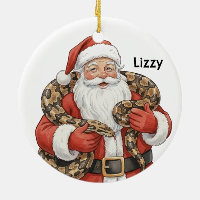 Personalized Santa with Burmese python snake Ceramic Ornament (Back)