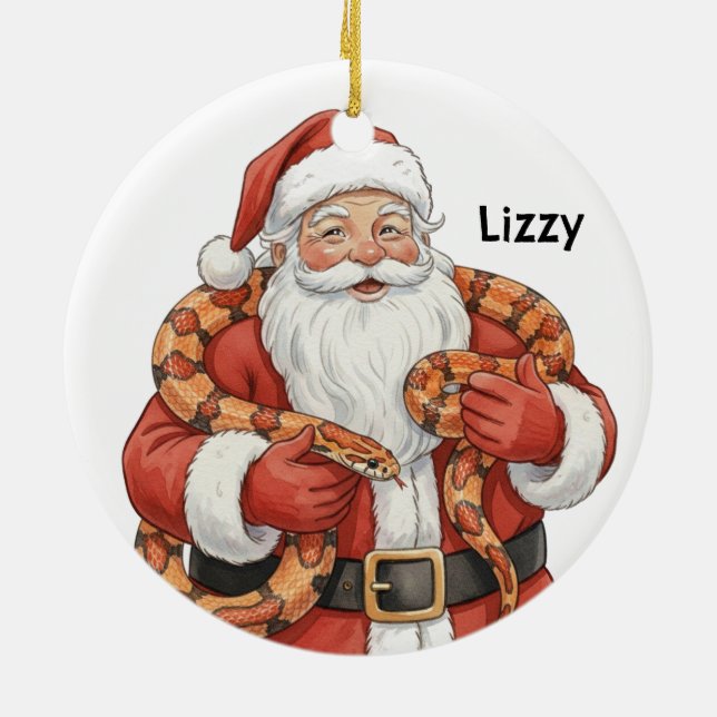 Personalized Santa with corn snake Ceramic Ornament (Back)