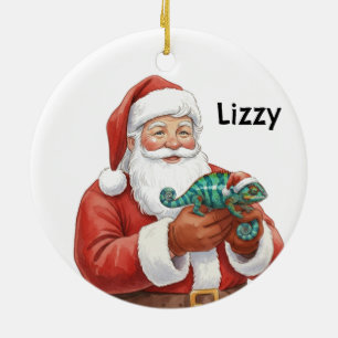 Personalized Santa with Panther Chameleon Ceramic Ornament