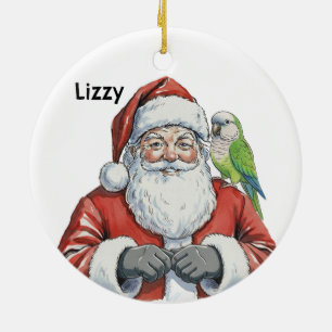 Personalized Santa with Quaker Parrot Ceramic Ornament