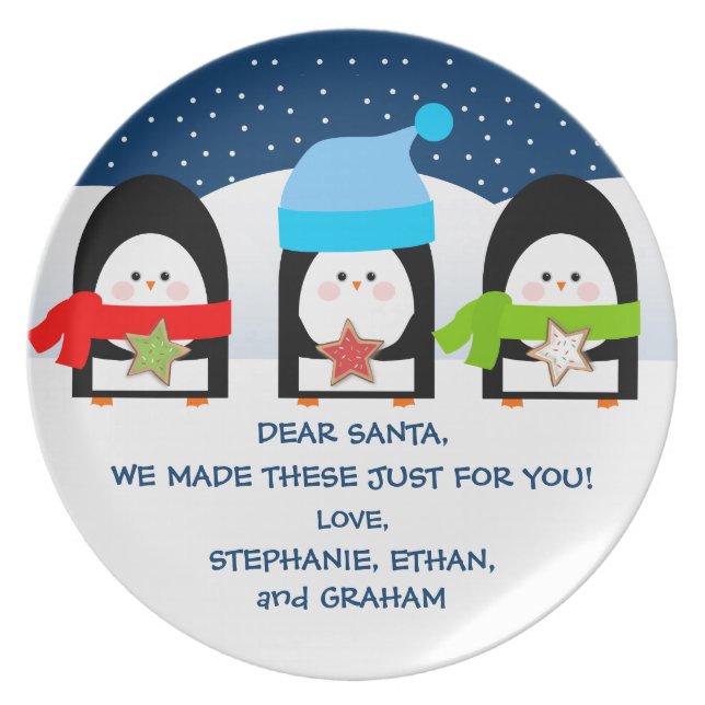 Personalized Santa's Cookies Plate with Penguins (Front)