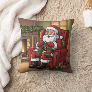 Personalized "Santa's Cozy Knitting Nook" Throw Pillow