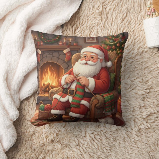 Personalized "Santa's Cozy Knitting Nook" Throw Pillow (Blanket)
