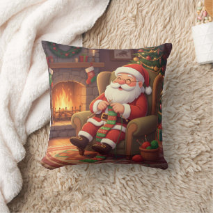 Personalized "Santa's Cozy Knitting Nook" Throw Pillow