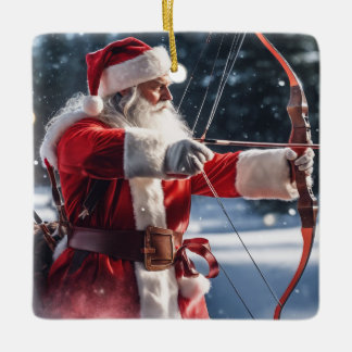 Personalized Santa's Doing Archery Ceramic Ornament
