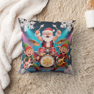 Personalized Santa's Drumming Rock Band Throw Pillow