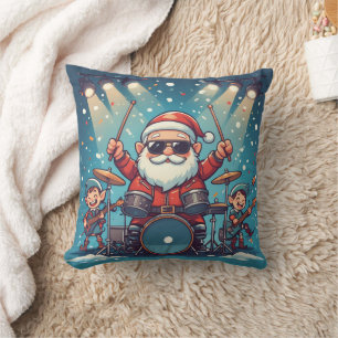 Personalized Santa's Drumming Rock Band Throw Pillow