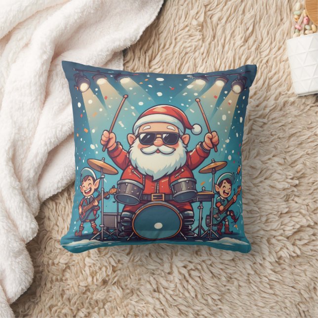 Personalized Santa's Drumming Rock Band  Throw Pillow (Blanket)