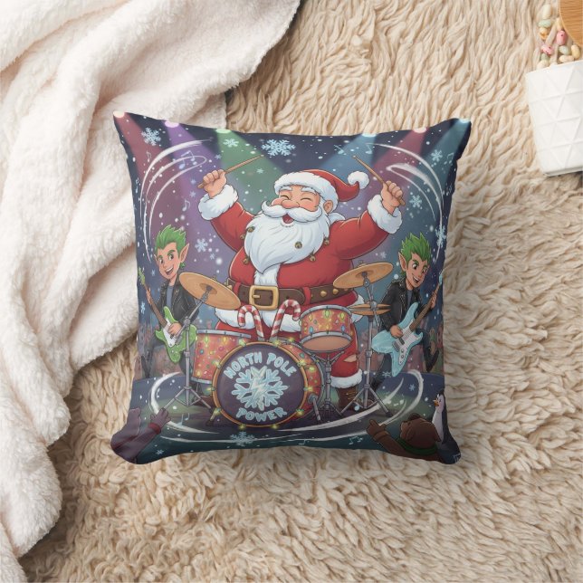 Personalized Santa's Drumming Rock Band  Throw Pillow (Blanket)