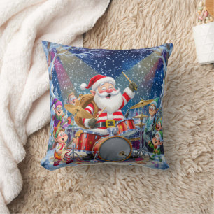 Personalized Santa's Drumming Rock Band Throw Pillow