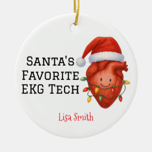 Personalized Santa's EKG Tech Ceramic Ornament