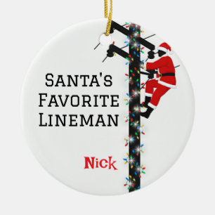 Personalized Santa's Favorite Lineman  Ceramic Ornament