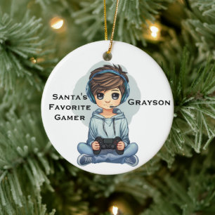 Personalized Santa's Favorite Video Gamer Ceramic Ornament