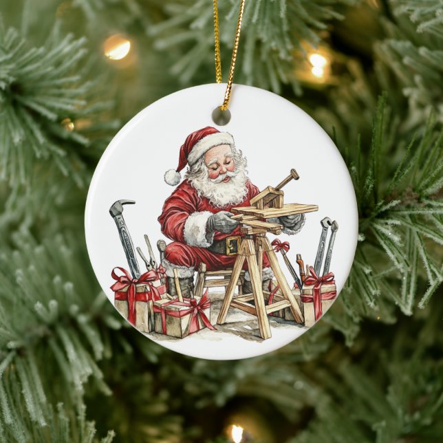 Personalized Santa's Favourite Carpenter Ceramic Ornament (Tree)