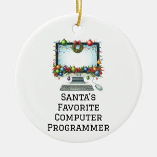 Personalized Santa's Favourite Computer Programmer Ceramic Ornament
