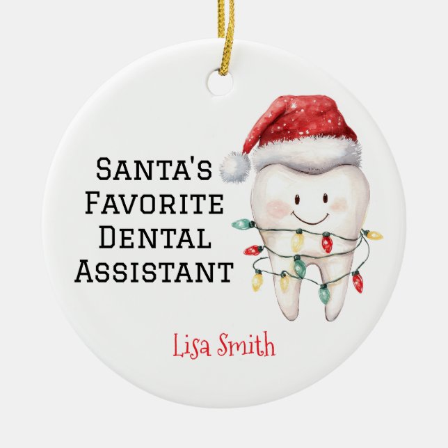 Personalized Santa's Favourite Dental Assistant Ceramic Ornament (Front)