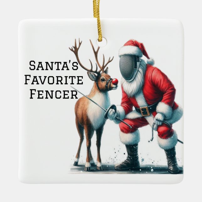 Personalized Santa's Favourite Fencer Ceramic Ornament (Front)