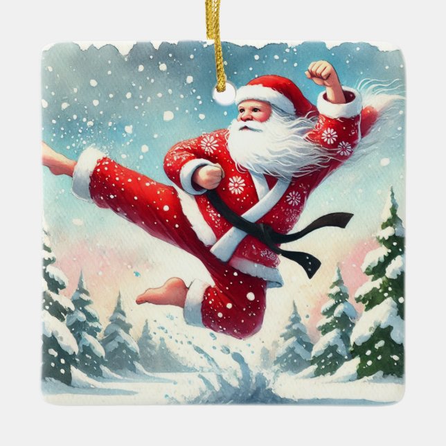 Personalized Santa's Favourite Karateka Ceramic Ornament (Front)