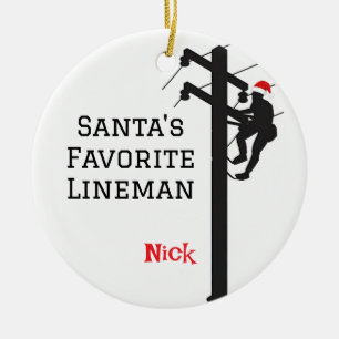 Personalized Santa's Favourite Lineman Ceramic Ornament