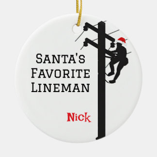 Personalized Santa's Favourite Lineman Ceramic Ornament