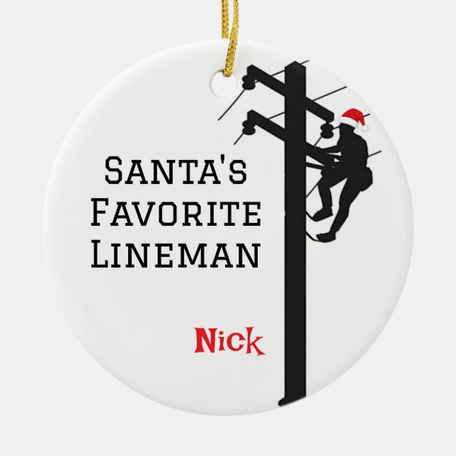 Personalized Santa's Favourite Lineman  Ceramic Ornament (Front)