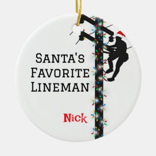 Personalized Santa's Favourite Lineman Ceramic Ornament