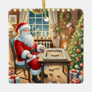 Personalized Santa's Favourite Mahjong Player  Ceramic Ornament