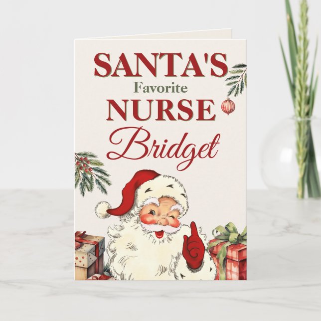 Personalized Santa's Favourite Nurse Christmas Card (Front)