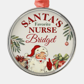 Personalized Santa's Favourite Nurse Christmas Metal Ornament
