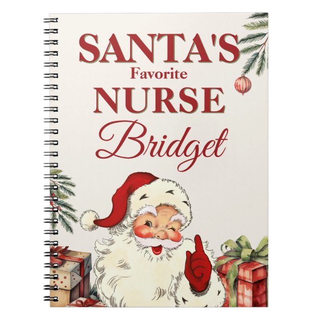 Personalized Santa's Favourite Nurse Christmas Notebook (Front)