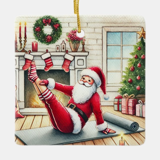 Personalized Santa's Favourite Pilates Instructor Ceramic Ornament (Front)