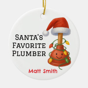 Personalized Santa's Favourite Plumber Ceramic Ornament
