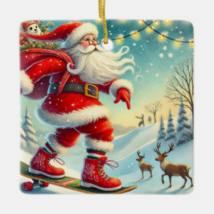 Personalized Santa's Favourite Skateboarder Ceramic Ornament
