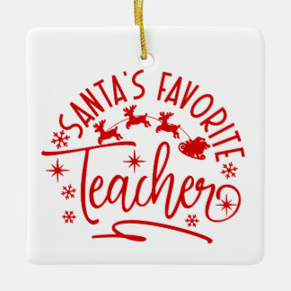 Personalized Santa's Favourite Teacher Christmas Ceramic Ornament