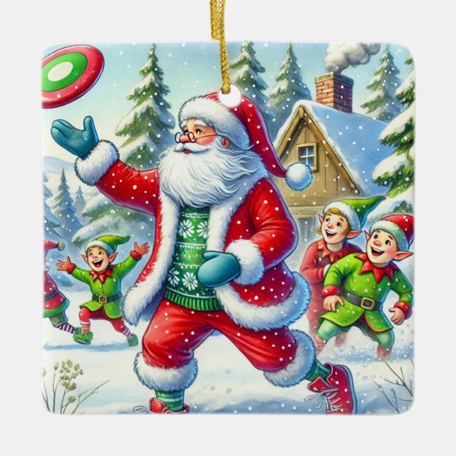 Personalized Santa's Favourite Ultimate Player  Ceramic Ornament (Front)