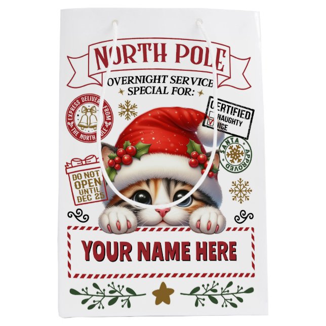 Personalized Santa's Gift Bag with cute Kitten (Front)
