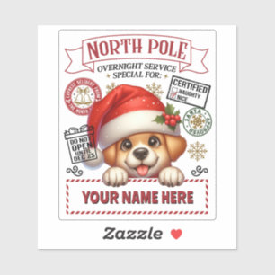 Personalized Santa's Gift Sticker with cute Puppy
