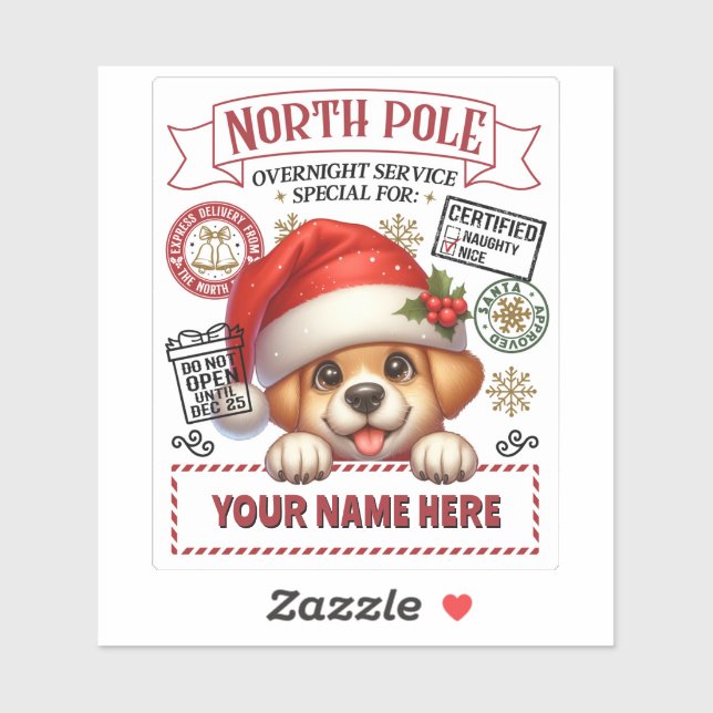 Personalized Santa's Gift Sticker with cute Puppy (Sheet)