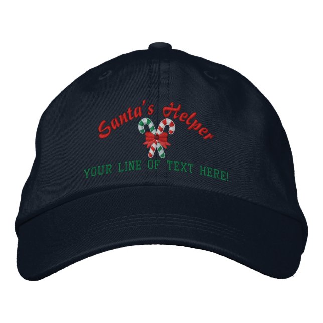 Personalized Santa's Helper Candy Canes Embroidered Hat (Front)